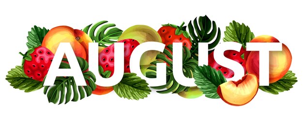 Handgetekende augustus-belettering met fruit