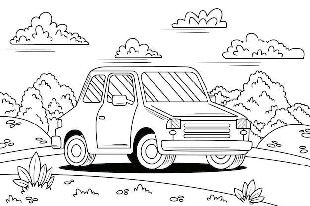 Handgetekende auto-illustratie