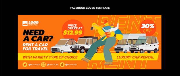 Gratis vector handgetekende autoverhuur facebook cover