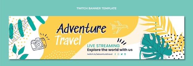 Handgetekende avontuurlijke reis twitch banner