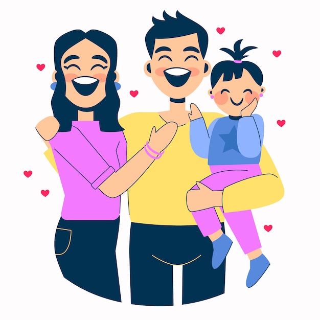 Gratis vector handgetekende aziatische familieillustratie