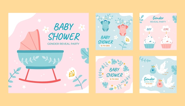 Gratis vector handgetekende baby shower instagram posts