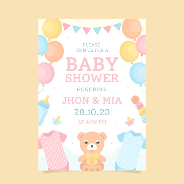 Gratis vector handgetekende baby showeruitnodiging