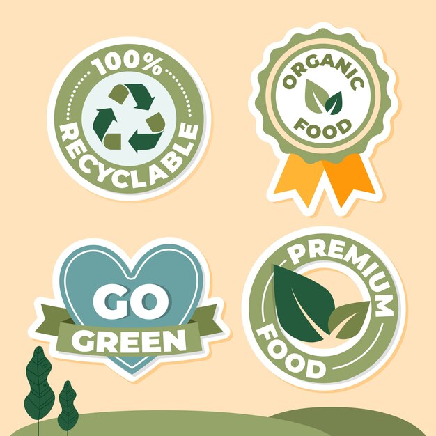 Handgetekende badges voor biologisch voedsel