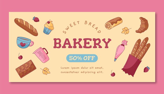 Gratis vector handgetekende banner voor de verkoop van bakkerijproducten