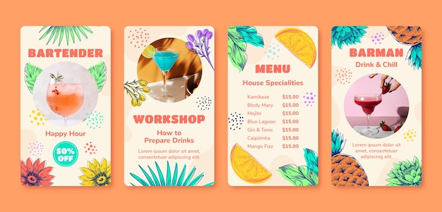 Gratis vector handgetekende bar man instagram verhalen