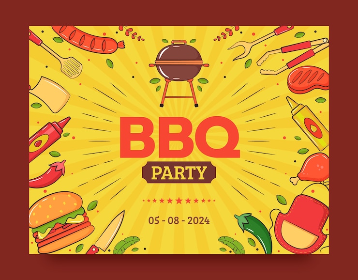 Gratis Vector handgetekende bbq-feestfotocall-sjabloon
