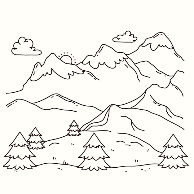 Handgetekende berg schets illustratie