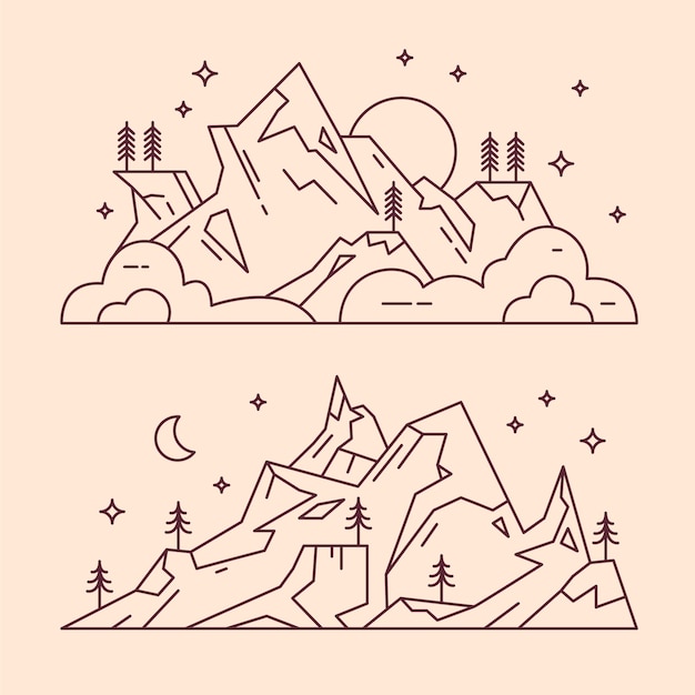Gratis vector handgetekende berg schets illustratie