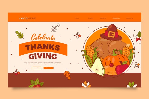 Gratis vector handgetekende bestemmingspagina-sjabloon voor thanksgiving-viering