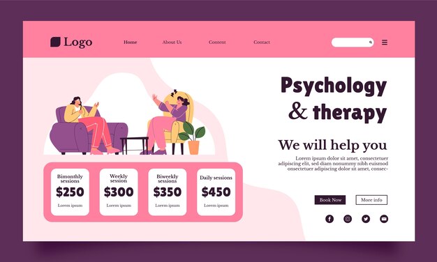 Handgetekende bestemmingspagina voor psycholooghulp