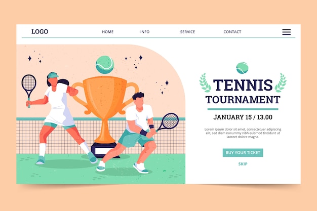 Handgetekende bestemmingspagina voor tennisspel