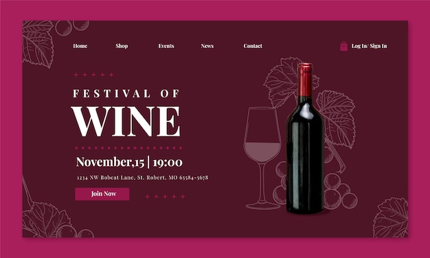 Handgetekende bestemmingspagina voor wijnfestival