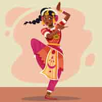 Gratis vector handgetekende bharatanatyam-dansillustratie