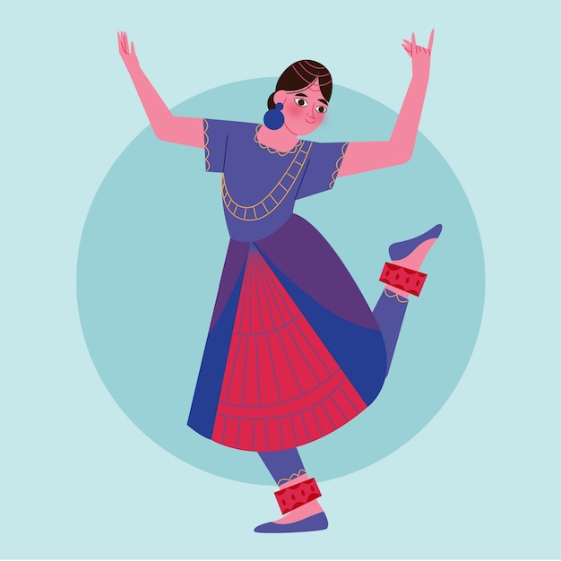 Gratis vector handgetekende bharatanatyam-dansillustratie