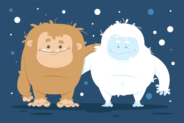 Handgetekende Bigfoot Sasquatch en Yeti Adominable Snowman Illustration