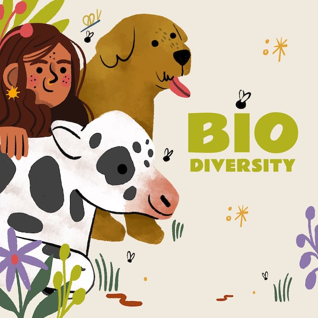 Handgetekende biodiversiteitsillustratie