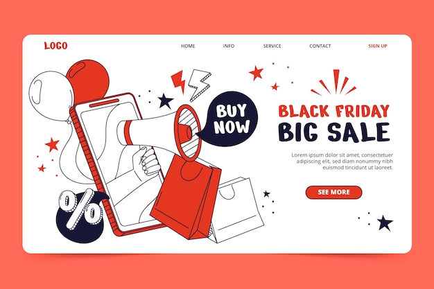 Gratis vector handgetekende black friday-bestemmingspaginasjabloon