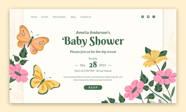 Handgetekende bloemen baby shower bestemmingspagina