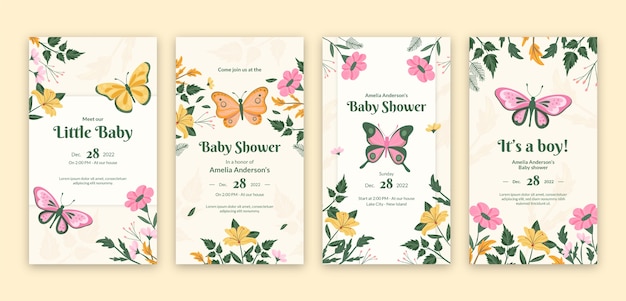 Handgetekende bloemen baby shower instagram verhalen