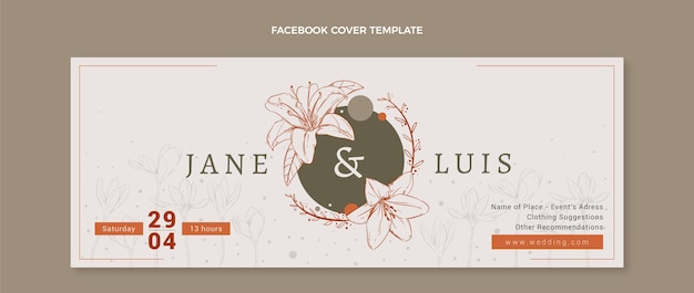 Gratis vector handgetekende bloemen bruiloft facebook cover