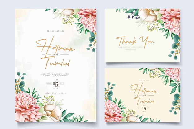 handgetekende bloemen bruiloft kaartenset