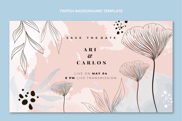 Gratis vector handgetekende bloemen bruiloft twitch achtergrond