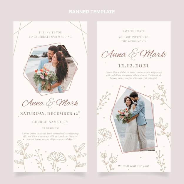 Handgetekende bloemen bruiloft verticale banners