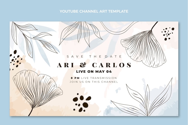 Handgetekende bloemen bruiloft youtube channel art