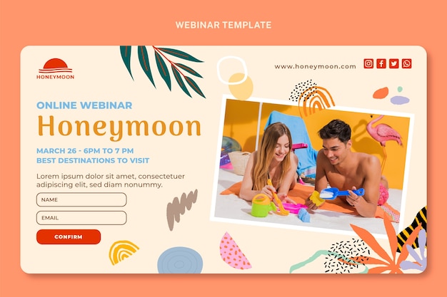 Gratis vector handgetekende bloemen huwelijksreis webinar