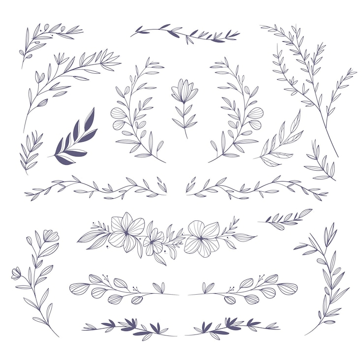 Gratis Vector handgetekende bloemenelementenpakket