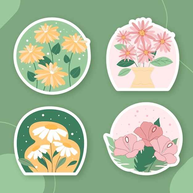 Handgetekende bloemenlabels set