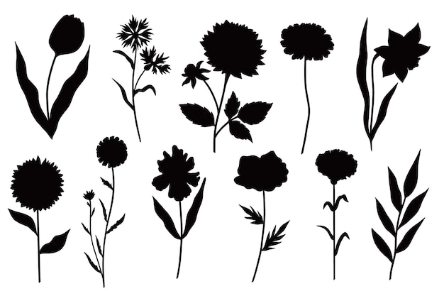 Gratis vector handgetekende bloemsilhouetten