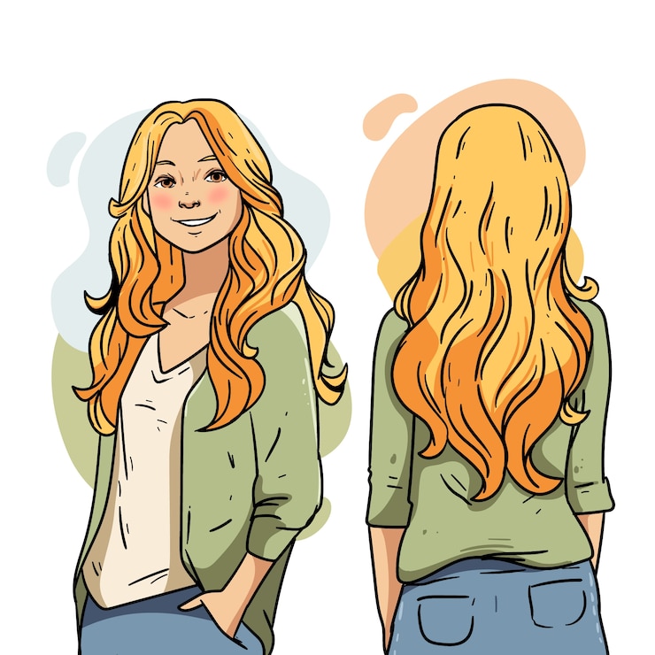 Gratis Vector handgetekende blonde haar cartoon illustratie