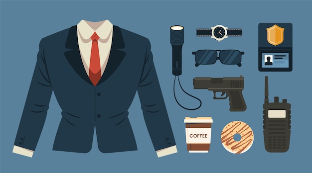 Gratis vector handgetekende bodyguard-items ingesteld