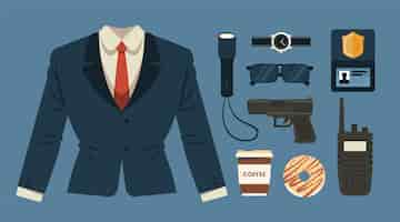 Gratis vector handgetekende bodyguard-items ingesteld