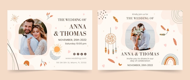 Gratis vector handgetekende boho bruiloft brochure sjabloon