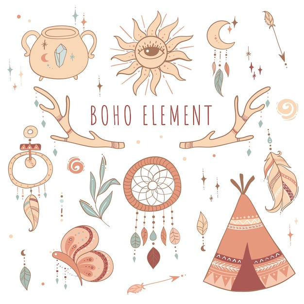 Handgetekende boho-elementencollectie