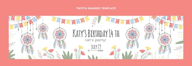 Handgetekende boho verjaardag twitch banner