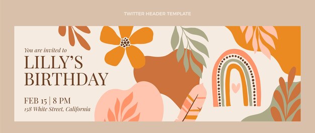 Handgetekende boho verjaardag twitter header-sjabloon
