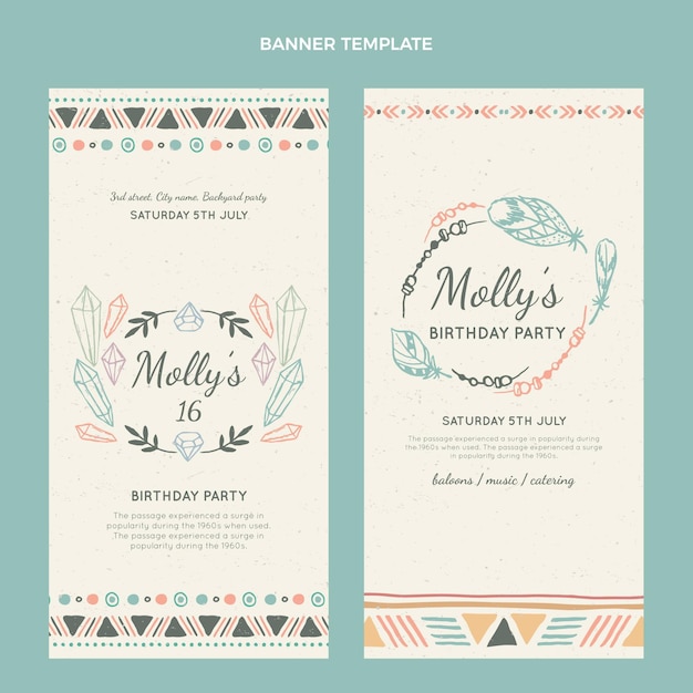 Gratis vector handgetekende boho verjaardag verticale banners