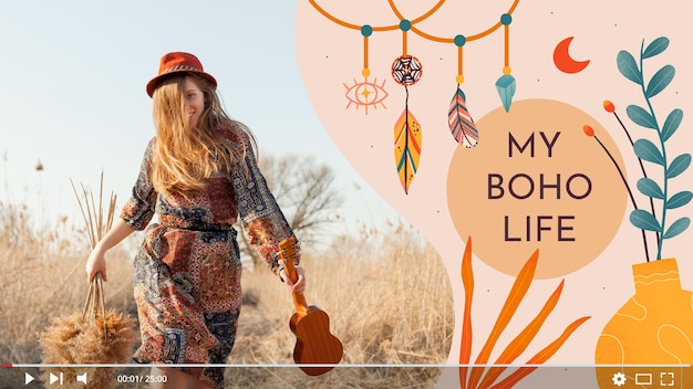 Gratis vector handgetekende boho youtube-thumbnail