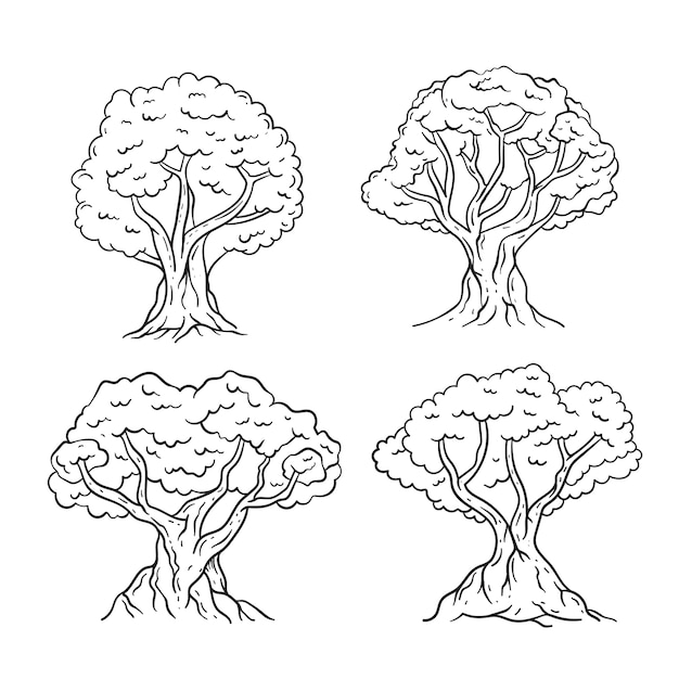 Handgetekende bomen schetsen illustratie