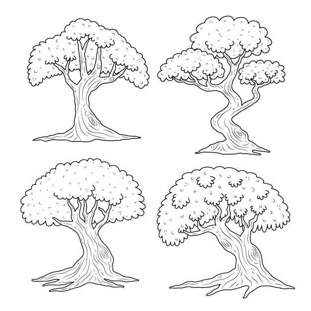 Handgetekende bomen schetsen illustratie