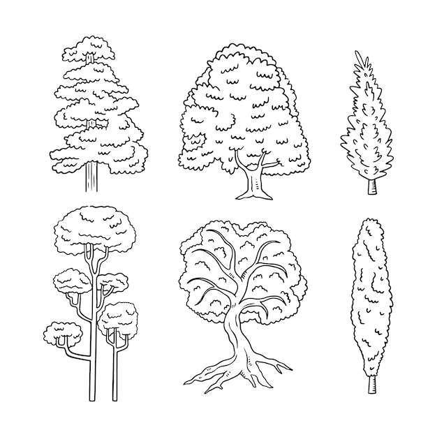 Handgetekende bomen schetsen illustratie