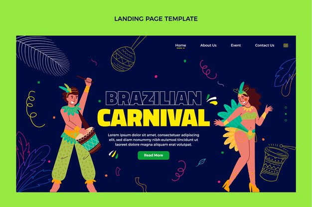 Handgetekende Braziliaanse carnaval bestemmingspagina sjabloon