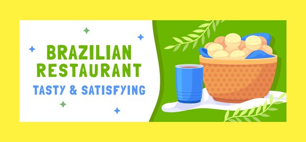 Handgetekende braziliaanse restaurant facebook voorbladsjabloon