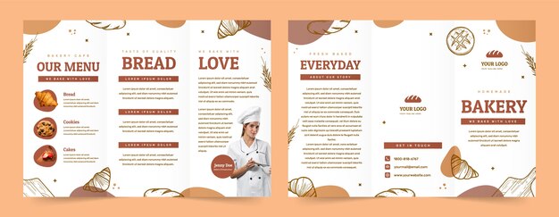Handgetekende brochure sjabloon voor bakkerijproducten