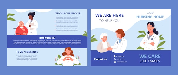 Gratis vector handgetekende brochure voor thuisverpleging