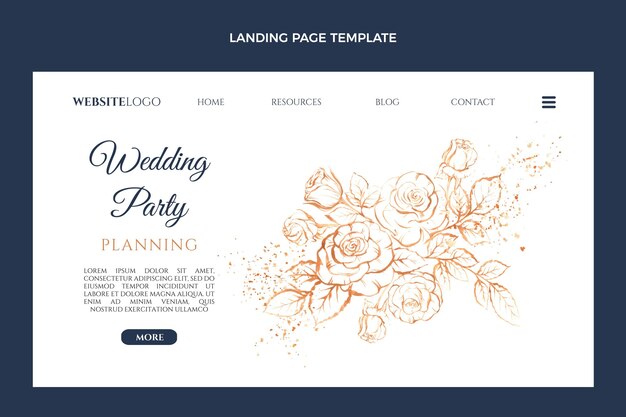 Handgetekende bruiloft bestemmingspagina sjabloon